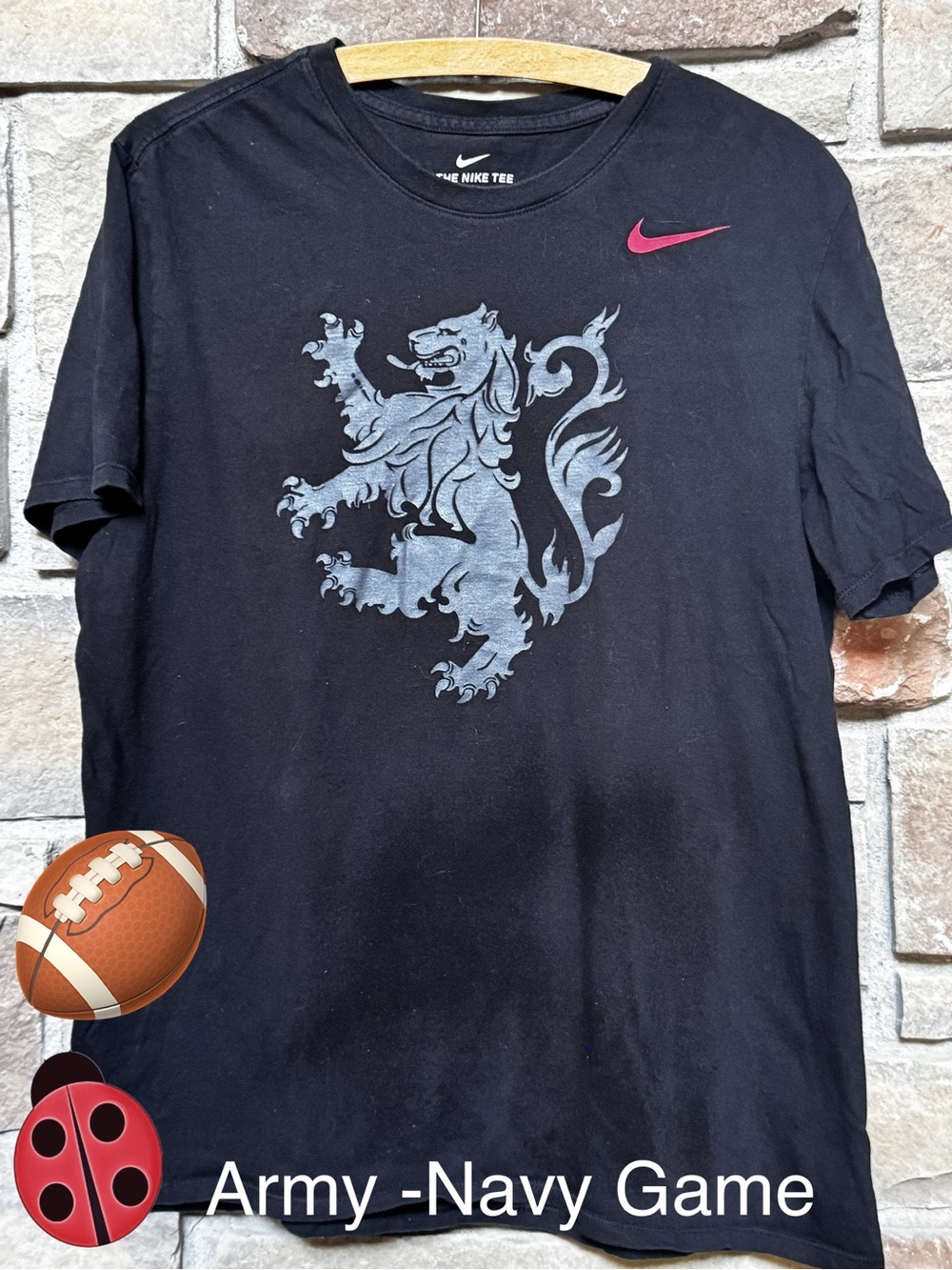 Nike Men's Black Graphic Lion T-Shirt Army-Navy Game -Big Red 1 -XXL